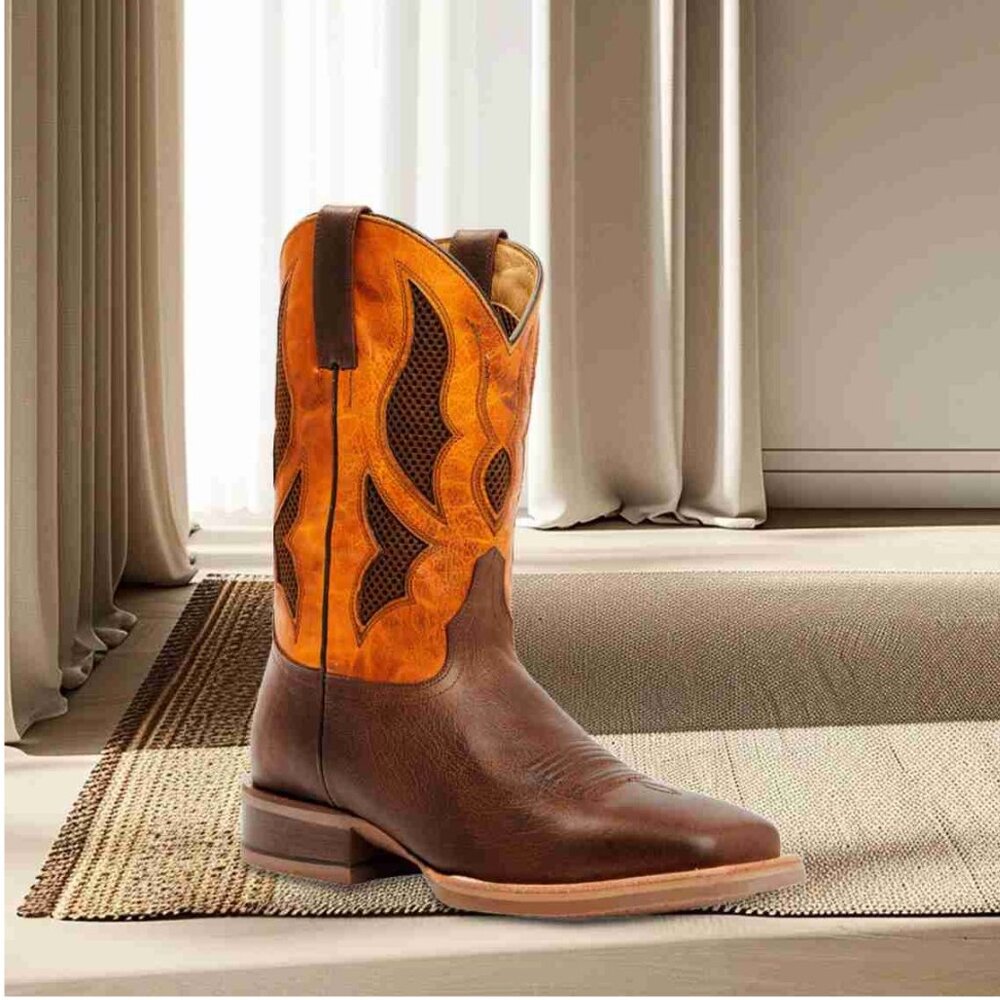 Cody James Mens Broad Square Toe Orange Western Performance Durable Boots